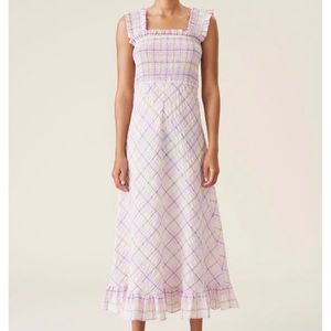 Ganni Seersucker Ruffled Check Maxi Dress